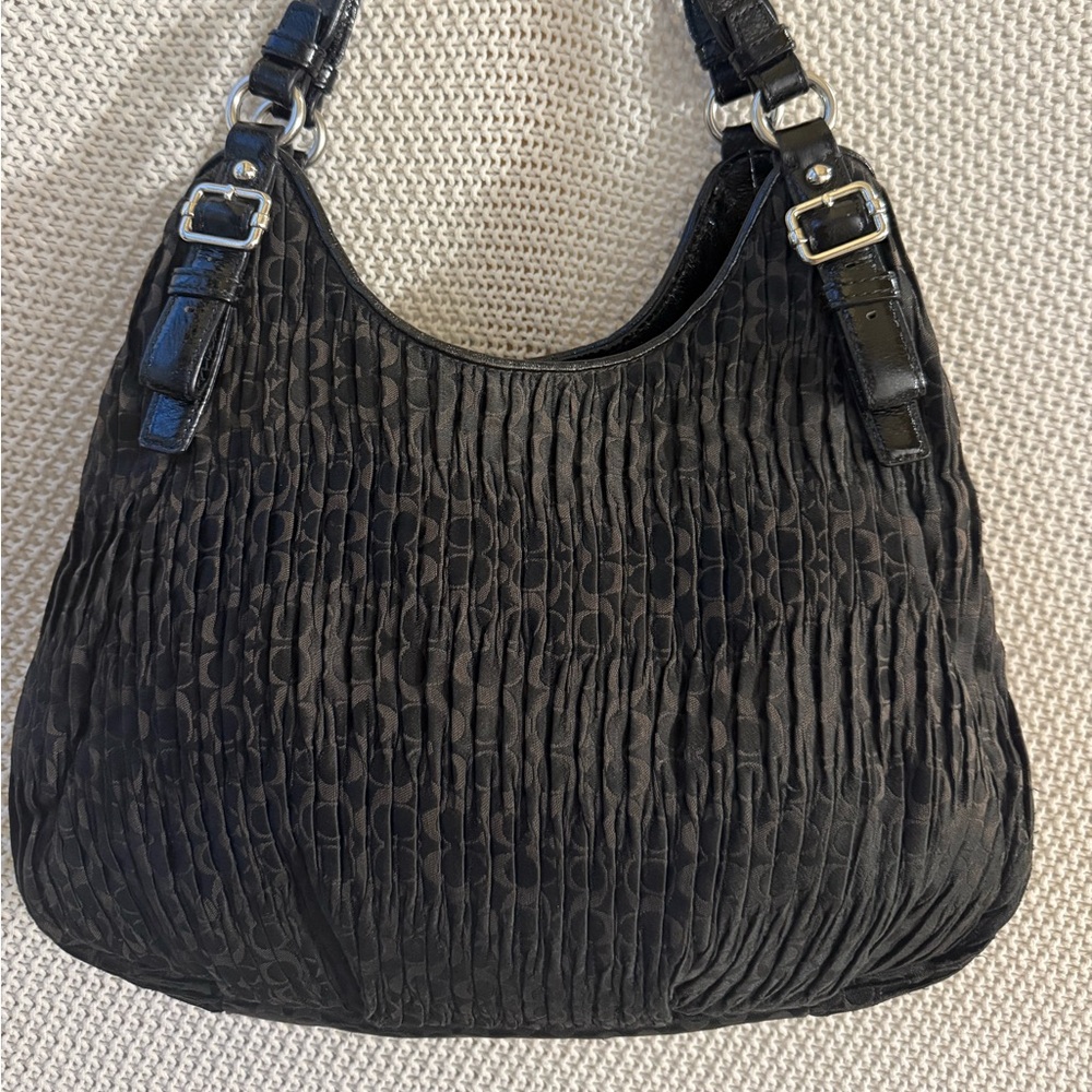 COACH Madison Maggie 18886 Black Signature Pleated Hobo Shoulder Bag - Picture 2 of 15